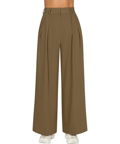 Women's Loose Fit High Elastic Waisted Wide Leg Straight Long Trousers Suit Pants Camel $20.71 Pants