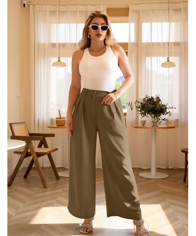 Women's Loose Fit High Elastic Waisted Wide Leg Straight Long Trousers Suit Pants Camel $20.71 Pants