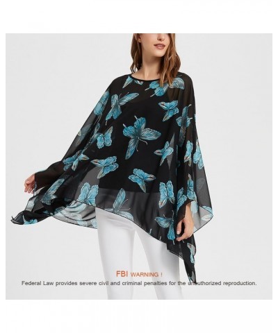 Womens Summer Solid Sheer Batwing Blouse Chiffon Caftan Poncho Tunic Top Plus Size Cover up Butterflies-blue $10.32 Swimsuits