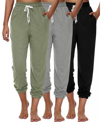 3 Pcs Women's Joggers Pants Casual Soft Sweatpants Lounge Pants High Waisted Athletic Joggers with Pockets Black, Bean Green,...