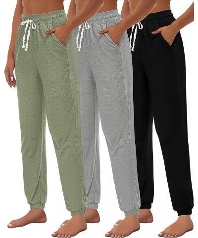 3 Pcs Women's Joggers Pants Casual Soft Sweatpants Lounge Pants High Waisted Athletic Joggers with Pockets Black, Bean Green,...