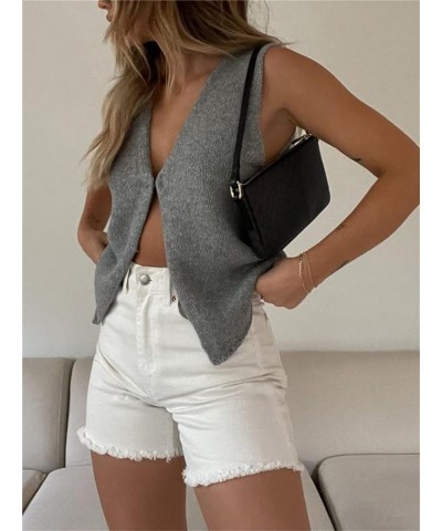 Women's Crochet Knit Vest Top Y2k Sleeveless Sweater Tank Fashion Vests Button Down V Neck Crop Tops Vintage Streetwear A Gre...