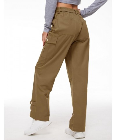 Women Casual Wide Leg Cargo High Waisted Pants Cotton Loose Lounge Pants Streetwear with Multiple Pockets Khaki $15.05 Pants