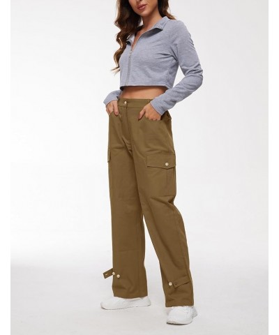 Women Casual Wide Leg Cargo High Waisted Pants Cotton Loose Lounge Pants Streetwear with Multiple Pockets Khaki $15.05 Pants