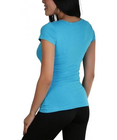 Women's Short Sleeve V-Neck Solid Print T-Shirt Scuba Blue $10.23 T-Shirts