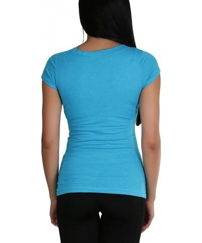 Women's Short Sleeve V-Neck Solid Print T-Shirt Scuba Blue $10.23 T-Shirts