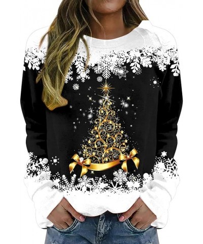 Women's Merry Christmas Printed Top Long Sleeved Round Neck Pullover Sweater Fall Winter Lightweight Sweatshirt C-black $10.4...