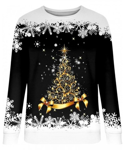 Women's Merry Christmas Printed Top Long Sleeved Round Neck Pullover Sweater Fall Winter Lightweight Sweatshirt C-black $10.4...