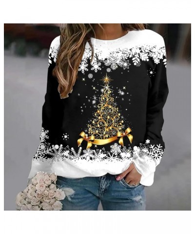 Women's Merry Christmas Printed Top Long Sleeved Round Neck Pullover Sweater Fall Winter Lightweight Sweatshirt C-black $10.4...