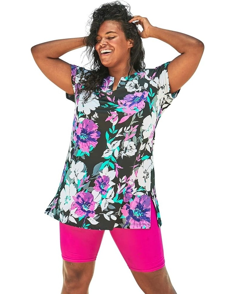 Women's Plus Size Chlorine Resistant Swim Tunic Pink Graphic Peony $37.73 Swimsuits