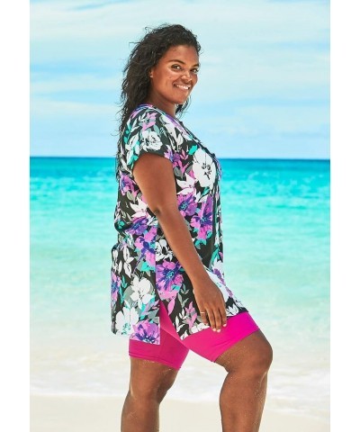 Women's Plus Size Chlorine Resistant Swim Tunic Pink Graphic Peony $37.73 Swimsuits