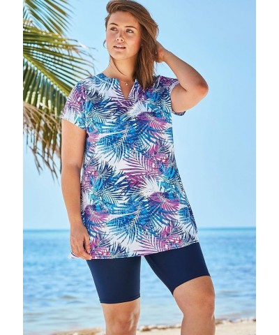 Women's Plus Size Chlorine Resistant Swim Tunic Pink Graphic Peony $37.73 Swimsuits