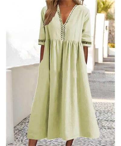 Women's Summer Midi Cotton Dress Casual V Neck Short Sleeve Dresses with Pockets D-light Yellow $13.33 Dresses