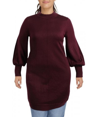 Women's Mock Neck Shift with Puff Sleeves Wine $35.28 Blouses