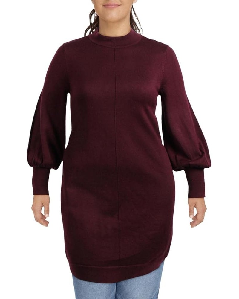 Women's Mock Neck Shift with Puff Sleeves Wine $35.28 Blouses