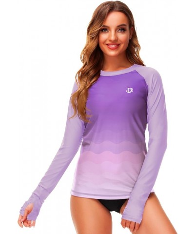 Womens Gradient Rash Guard UPF 50+ Swim Shirts Surfing Top with Thumb Hole Light Purple $18.87 Swimsuits