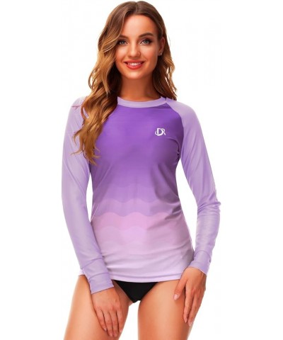 Womens Gradient Rash Guard UPF 50+ Swim Shirts Surfing Top with Thumb Hole Light Purple $18.87 Swimsuits