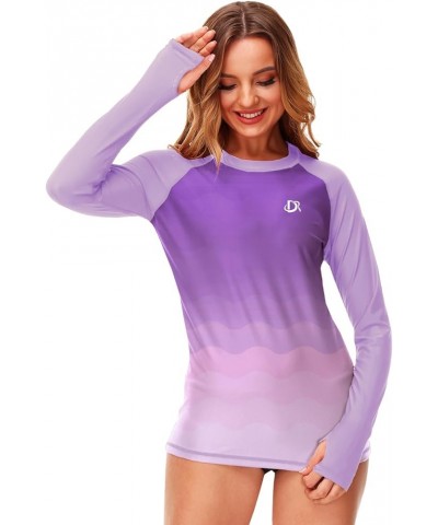 Womens Gradient Rash Guard UPF 50+ Swim Shirts Surfing Top with Thumb Hole Light Purple $18.87 Swimsuits