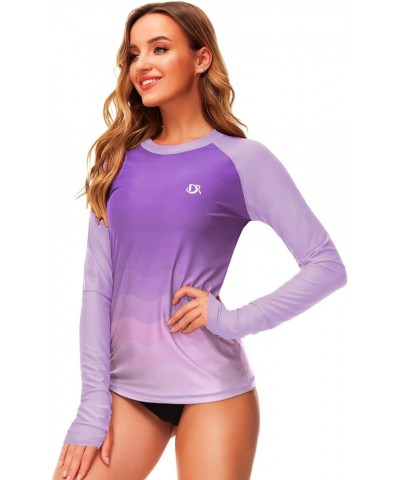 Womens Gradient Rash Guard UPF 50+ Swim Shirts Surfing Top with Thumb Hole Light Purple $18.87 Swimsuits