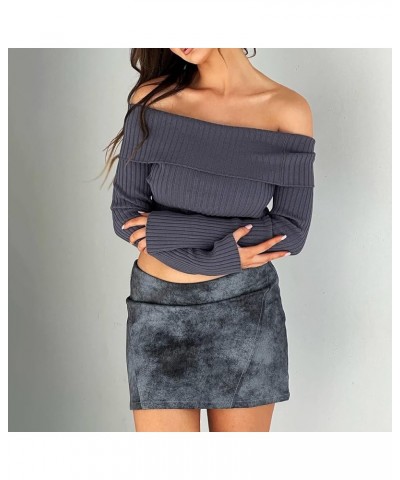 Women Sexy 2piece Skirt Sets Off Shoulder Long Sleedve Knit Crop Tops Bodycorn Knit Long Skirt Fall Knit Dress Set Grey $18.2...