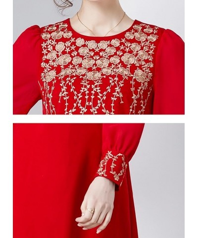 Women's Premium Embroidered Floral Round Neck Cocktail Formal Mini Dress 25207 Red $31.99 Dresses