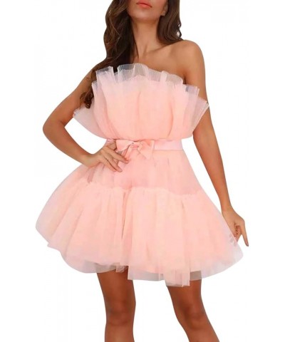 Homecoming Dresses Tulle Lace Prom Dress Short Off Shoulder Strapless Asymmetrical Cocktail Party Tutu Dresses Gown Pink $13....