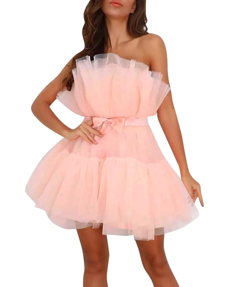 Homecoming Dresses Tulle Lace Prom Dress Short Off Shoulder Strapless Asymmetrical Cocktail Party Tutu Dresses Gown Pink $13....