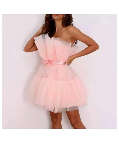 Homecoming Dresses Tulle Lace Prom Dress Short Off Shoulder Strapless Asymmetrical Cocktail Party Tutu Dresses Gown Pink $13....