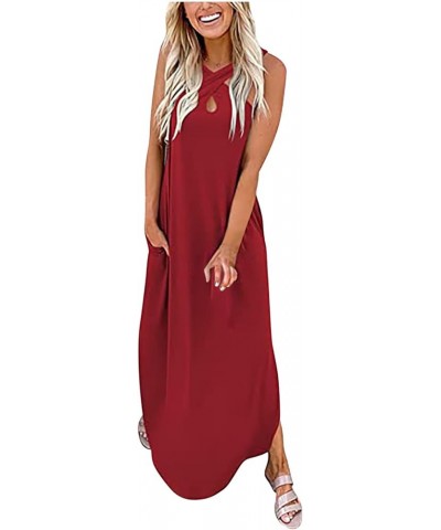 Casual Loose Dress for Women Summer Boho Sleeveless Split Maxi Dresses Floral Printed Ombre Sundress with Pocket 1*wine $9.53...