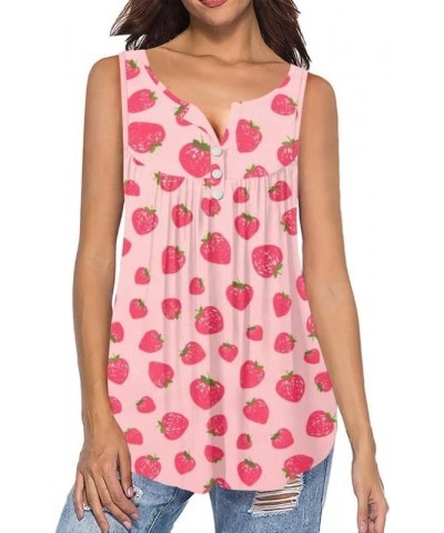 Womens Summer Casual Tank Tops Loose Fit V-Neck Shirts, Printed Henley Shirts Sleeveless Cami Tops Plus Size Strawberry Pink ...