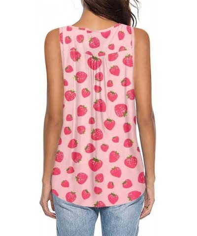 Womens Summer Casual Tank Tops Loose Fit V-Neck Shirts, Printed Henley Shirts Sleeveless Cami Tops Plus Size Strawberry Pink ...