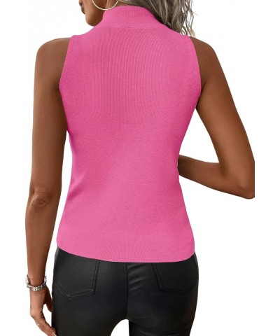 Women's Mock Turtle Neck Tank Tops Slim Fit Ribbed Knit Sleeveless Tops Casual Cami Vest Shirts Rose Red $10.00 Tanks