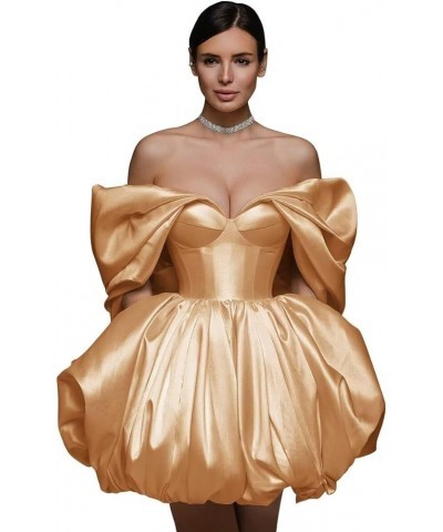 Off The Shoulder Short Wedding Dresses for Bride Pufffy Satin Bridal Dresses w/Pockets Strapless Formal Ball Gowns Gold $38.2...