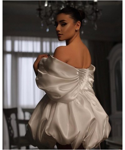 Off The Shoulder Short Wedding Dresses for Bride Pufffy Satin Bridal Dresses w/Pockets Strapless Formal Ball Gowns Gold $38.2...