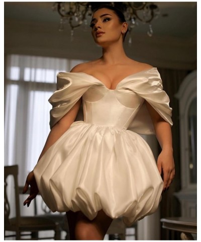 Off The Shoulder Short Wedding Dresses for Bride Pufffy Satin Bridal Dresses w/Pockets Strapless Formal Ball Gowns Gold $38.2...