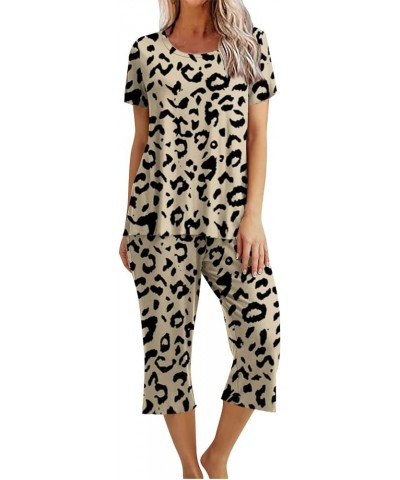 Womens Pajamas Sets 2024 Short Sleeve Sleepwear Tops and Capri Pants Two Piece Loungewear Soft Pjs Sets with Pockets A06-brow...