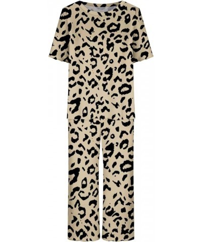 Womens Pajamas Sets 2024 Short Sleeve Sleepwear Tops and Capri Pants Two Piece Loungewear Soft Pjs Sets with Pockets A06-brow...