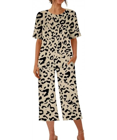 Womens Pajamas Sets 2024 Short Sleeve Sleepwear Tops and Capri Pants Two Piece Loungewear Soft Pjs Sets with Pockets A06-brow...