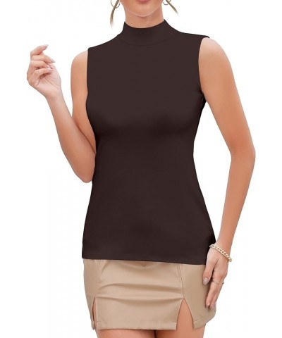 Women Mock Neck Turtleneck Sleeveless Long Sleeve Top Clothing Sleeveless Brown $11.99 Underwear