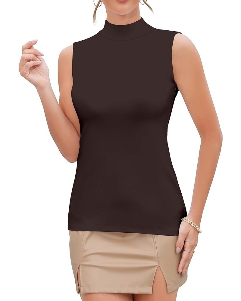 Women Mock Neck Turtleneck Sleeveless Long Sleeve Top Clothing Sleeveless Brown $11.99 Underwear