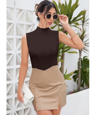 Women Mock Neck Turtleneck Sleeveless Long Sleeve Top Clothing Sleeveless Brown $11.99 Underwear