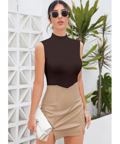 Women Mock Neck Turtleneck Sleeveless Long Sleeve Top Clothing Sleeveless Brown $11.99 Underwear