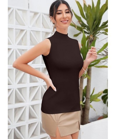 Women Mock Neck Turtleneck Sleeveless Long Sleeve Top Clothing Sleeveless Brown $11.99 Underwear