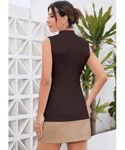 Women Mock Neck Turtleneck Sleeveless Long Sleeve Top Clothing Sleeveless Brown $11.99 Underwear