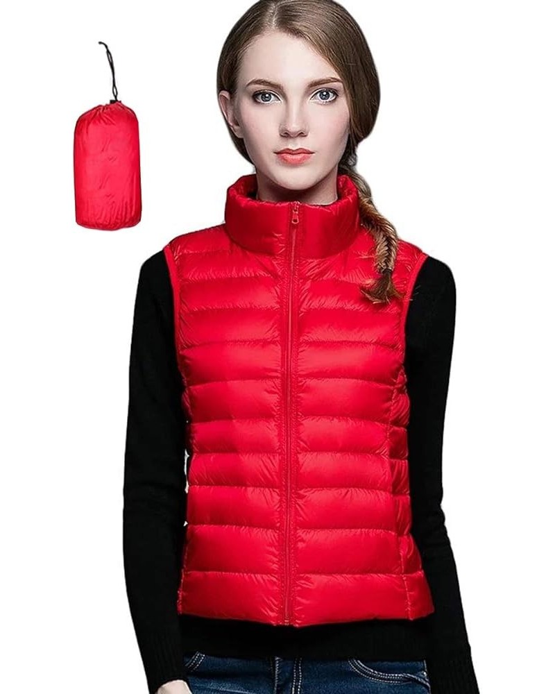 Women's Lightweight Waterproof Packable Down Jacket Outwear Puffer Vest Red $14.40 Vests