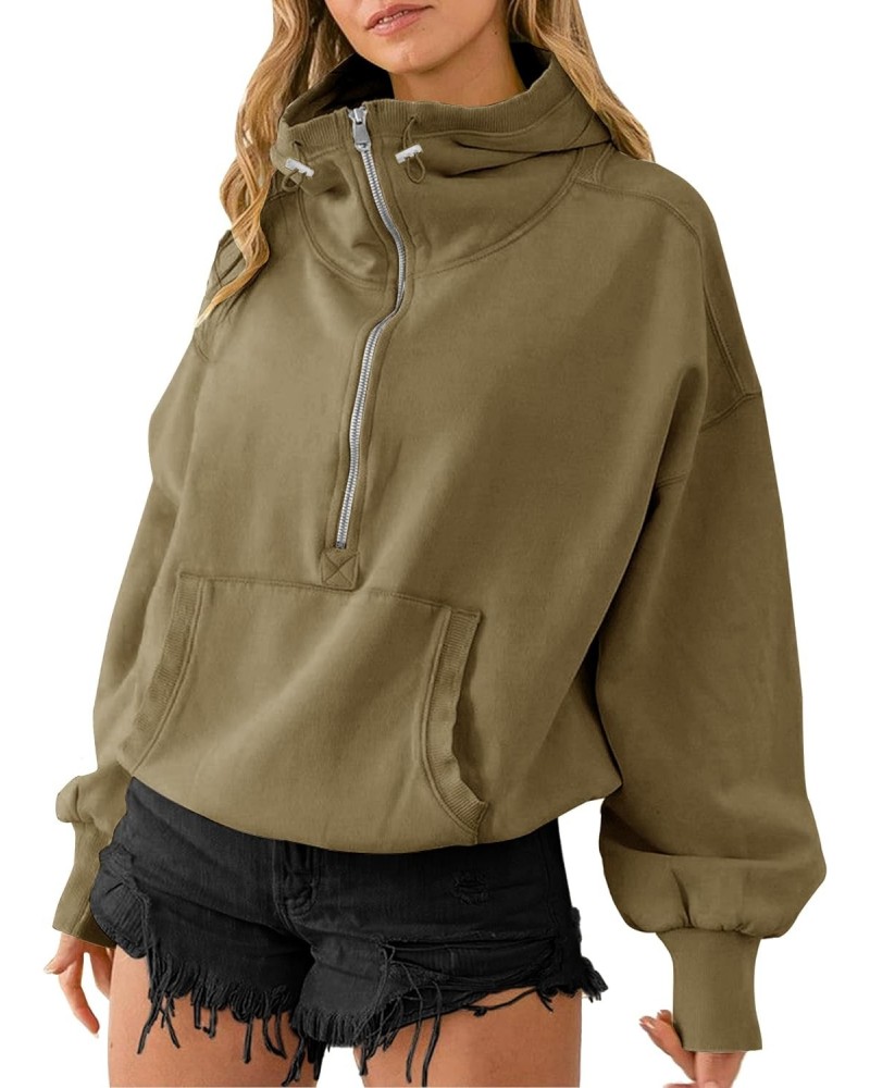 High Neck Hoodies for Women Oversized Half Zip Drawstring Y2K Pullover Sweater Casual Long Sleeve Sweatshirt with Pockets $16...