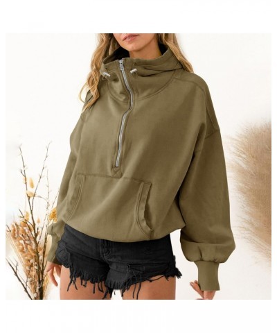 High Neck Hoodies for Women Oversized Half Zip Drawstring Y2K Pullover Sweater Casual Long Sleeve Sweatshirt with Pockets $16...