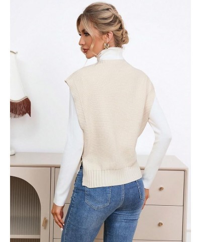 Women's Sleeveless Round Neck Knit Sweater Vest Button Crop Sweater Tops Beige $8.84 Sweaters