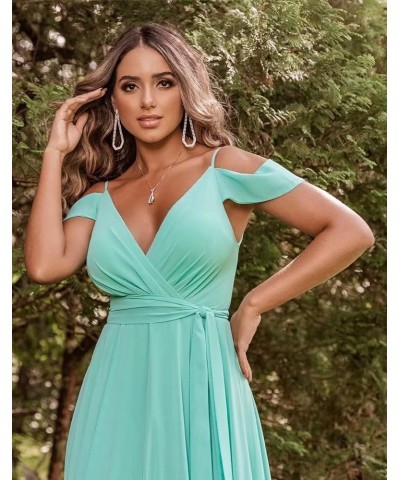 Off Shoulder Bridesmaid Dresses 2023 for Women Long Chiffon V Neck Formal Evening Gown with Slit RQ04 Slate Blue $28.01 Dresses