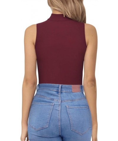 Mock Neck Cutout Front Bodysuit Sleeveless Body suit for Women T Shirt Tops Burgundy $13.24 Lingerie